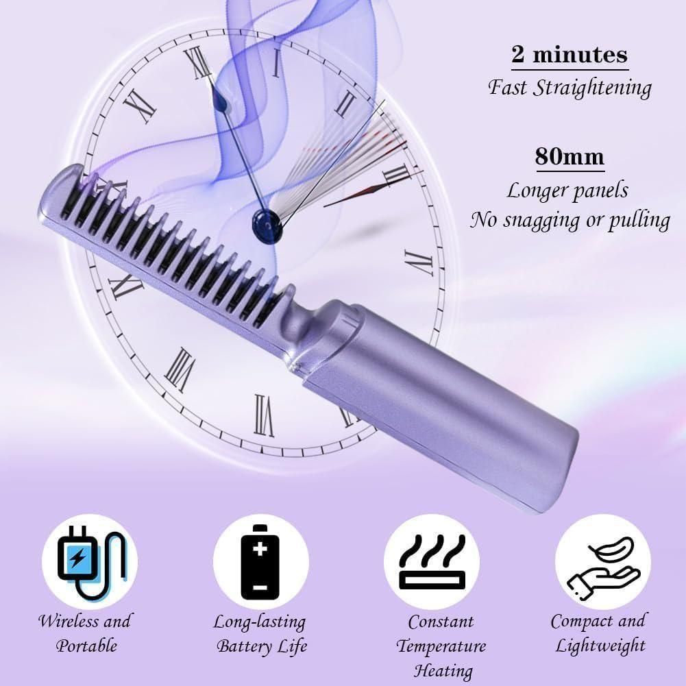 Cordless Mini Hair Straightener & Hot Comb – Rechargeable & Portable