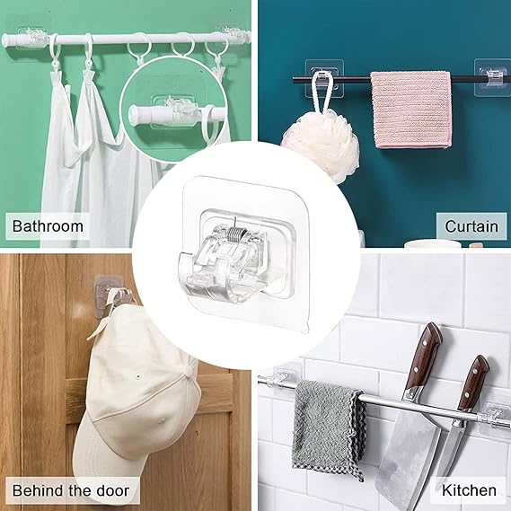 Drill-Free Rod Holder Clips – Self-Adhesive Hooks (6 Pack)