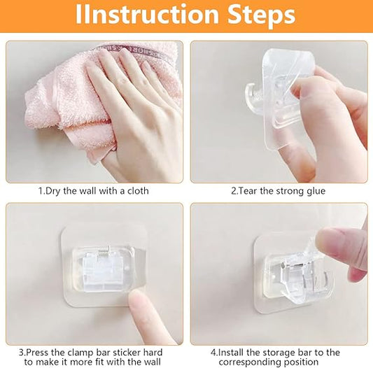 Drill-Free Rod Holder Clips – Self-Adhesive Hooks (6 Pack)