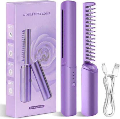 Cordless Mini Hair Straightener & Hot Comb – Rechargeable & Portable