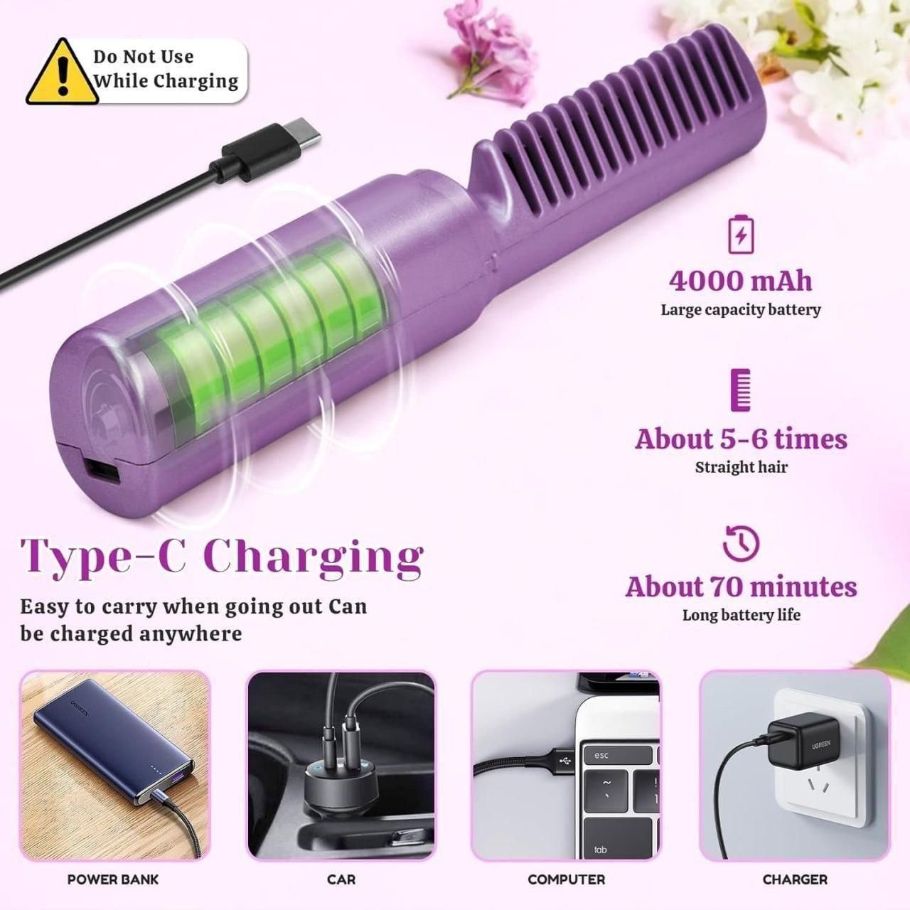 Cordless Mini Hair Straightener & Hot Comb – Rechargeable & Portable