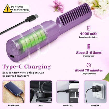 Cordless Mini Hair Straightener & Hot Comb – Rechargeable & Portable