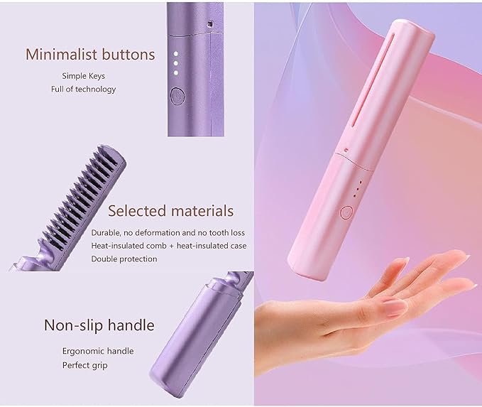 Cordless Mini Hair Straightener & Hot Comb – Rechargeable & Portable