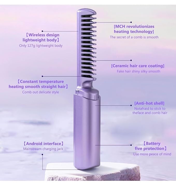 Cordless Mini Hair Straightener & Hot Comb – Rechargeable & Portable