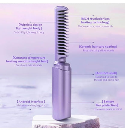 Cordless Mini Hair Straightener & Hot Comb – Rechargeable & Portable
